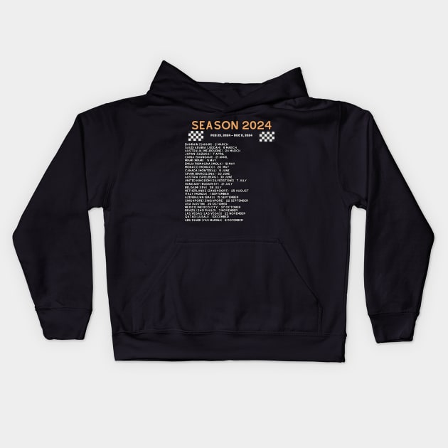 Formula 1 calendar 2024, season 2024 Kids Hoodie by Pattyld